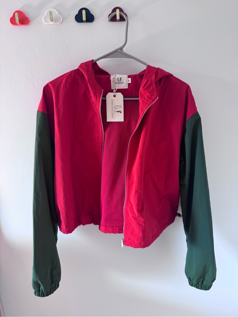 Fashion Brand Company Kids Hooded Jacket in Red and Dark Green